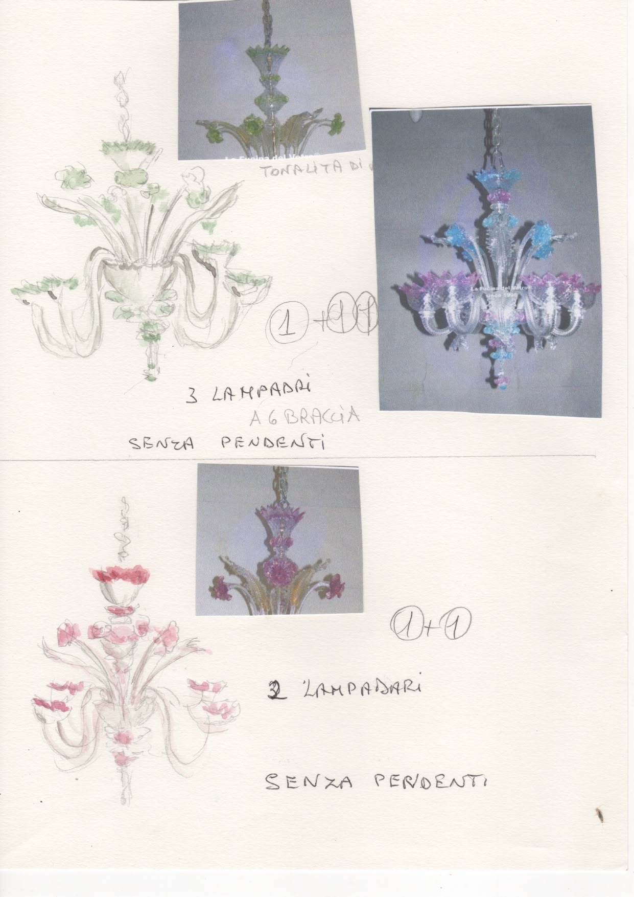 Design sketch for the Murano chandeliers, sheet 2