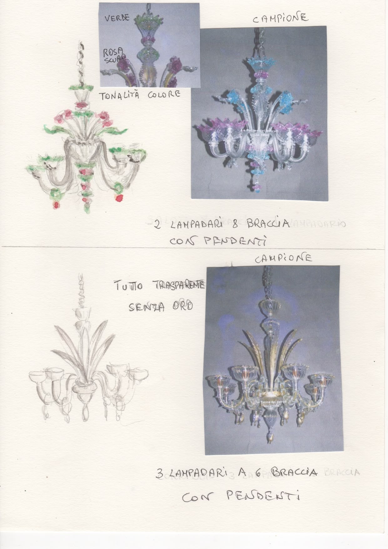 Design sketch for the Murano chandeliers, sheet 3