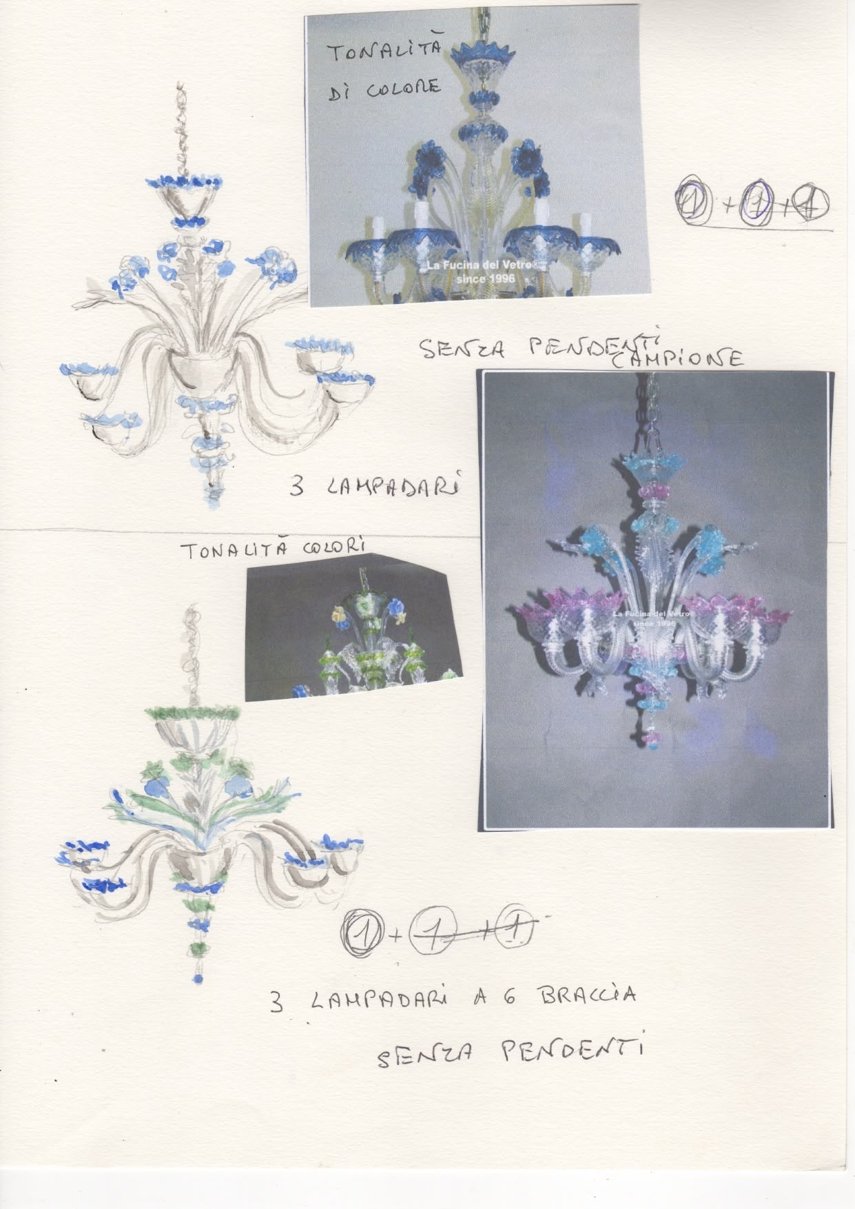 Design sketch for the Murano chandeliers, sheet 1